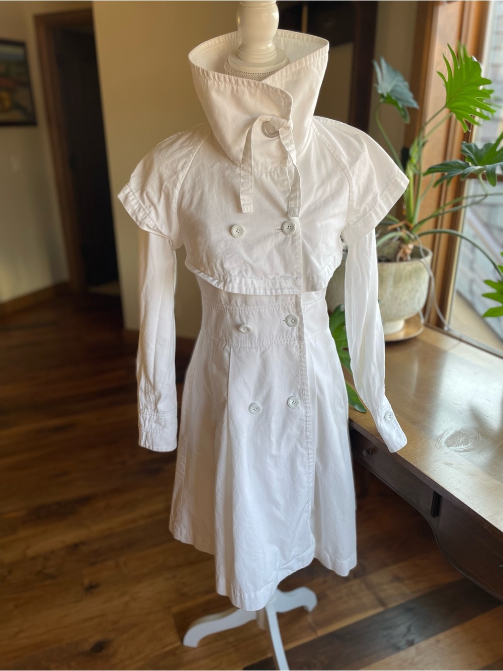 Armani Exchange Vintage White Cotton Double-Breasted Trench Dress size S